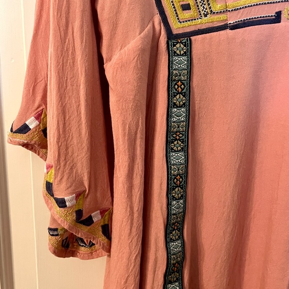 Entro Embroidered Bell Sleeve Mini Dress Ribbon‎ Detail Boho Size Large - Picture 5 of 7